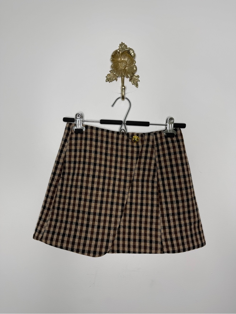 Ganni Check Wool Mini Skirt 34